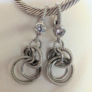 Designer JUDITH RIPKA .925 Sterling Loop Circles Dangle earrings Diamonique